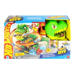 City Conjunto de Juego T-Rex Batalla en Llamas con Coche Metálico Escala 1:64 y Dinosaurio Enemigo>Hot wheels Online