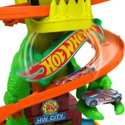City Conjunto de Juego T-Rex Batalla en Llamas con Coche Metálico Escala 1:64 y Dinosaurio Enemigo><noscript><img width=