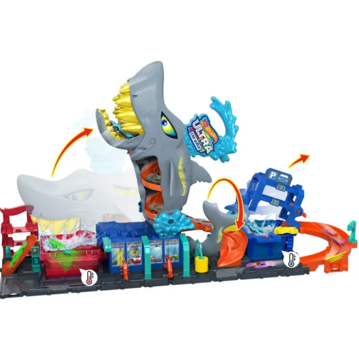 City Túnel de Lavado del Supertiburón Pista con Coche Reveal>Hot wheels Clearance