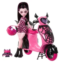 Draculaura con Moto Vampirística y Mascota>Monster high